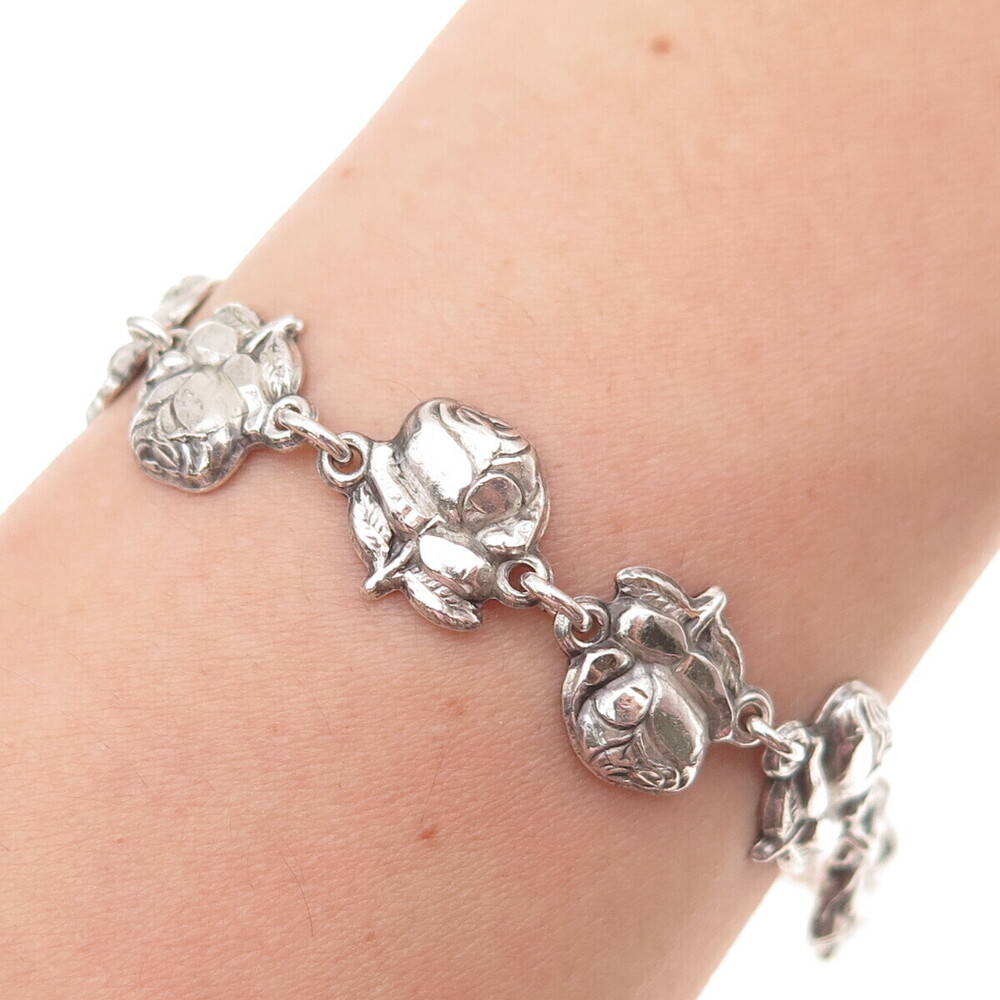 HMH Religious 925 Sterling Silver Antique Art Deco Saint Rosary Bracelet 7.5"